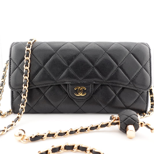 CHANEL Lambskin Classic Flap Gusseted Wallet with Adjustable Chain