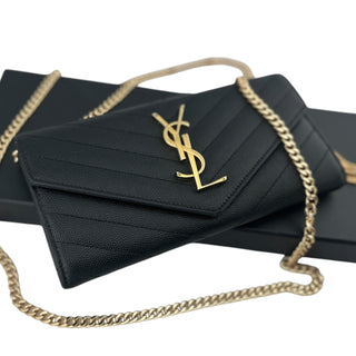 SAINT LAURENT Grain de Poudre Chevron YSL Clutch on Chain Saint Laurent