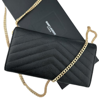 SAINT LAURENT Grain de Poudre Chevron YSL Clutch on Chain Saint Laurent