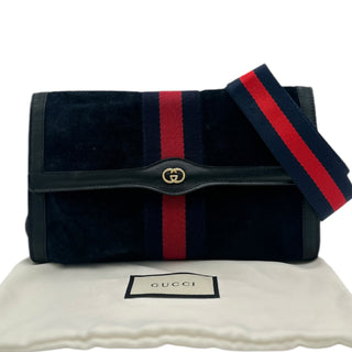 GUCCI Medium Suede Ophidia Clutch with Added Strap Gucci