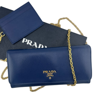 PRADA Indigo Saffiano Leather Wallet & Card Holder with Unbranded Chain Prada