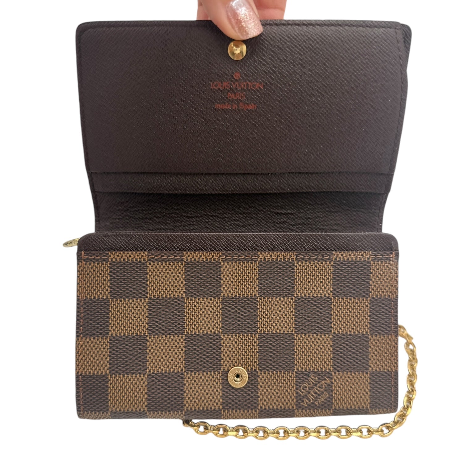 LOUIS VUITTON Damier Ebene Porte Monnaie Billets Tresor Wallet On Chain Louis Vuitton