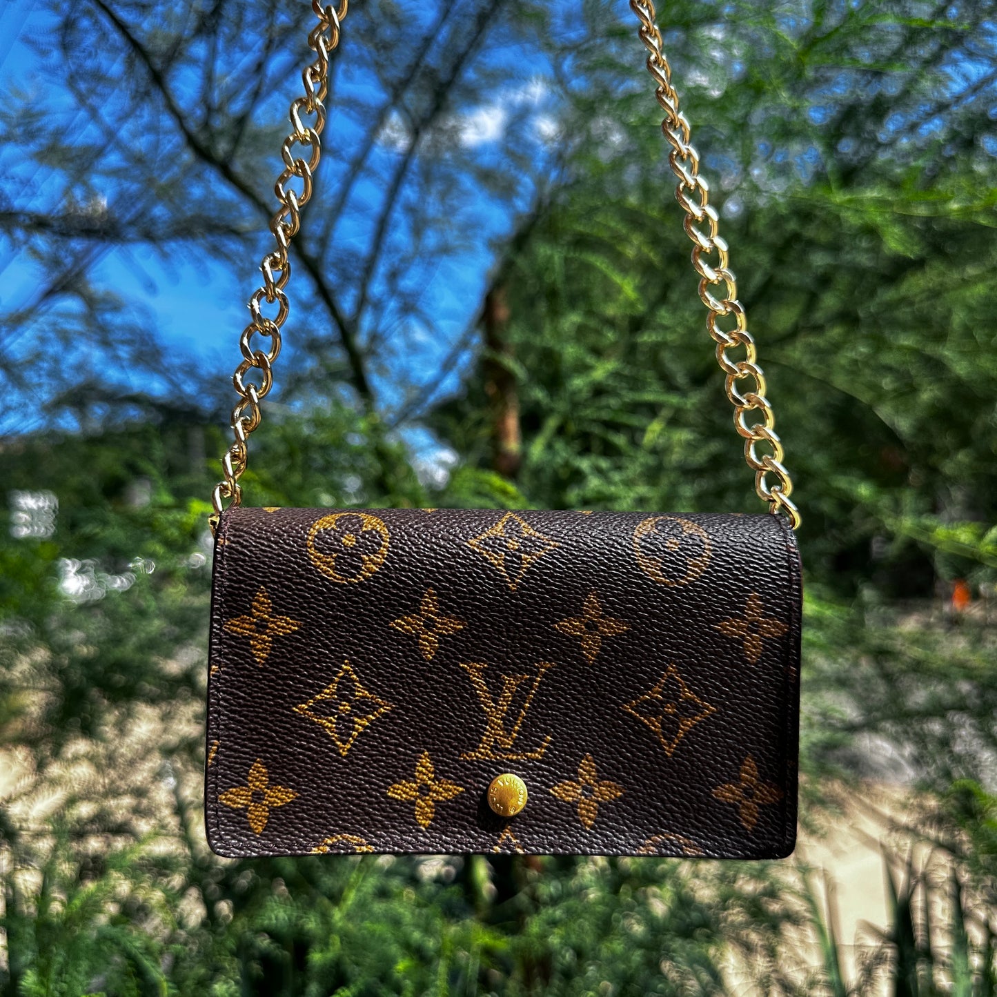 LOUIS VUITTON Monogram Porte Monnaie Billets Tresor Wallet On Chain Louis Vuitton