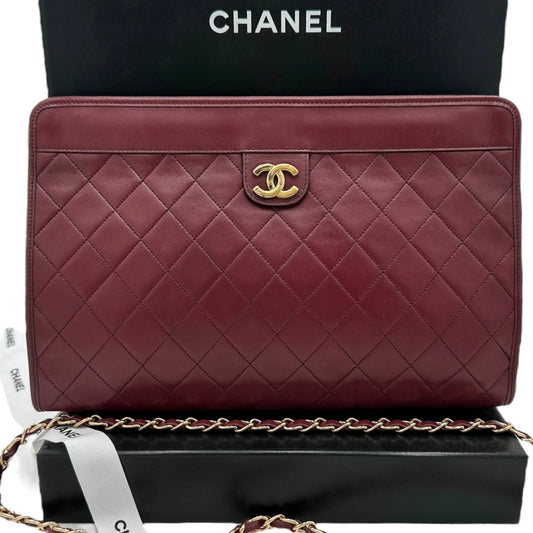 CHANEL Lambskin French Frame Clutch with Added Chain Chanel