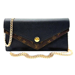 LOUIS VUITTON Black Leather/Monogram Double V Wallet with added Chain Louis Vuitton