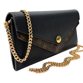 LOUIS VUITTON Black Leather/Monogram Double V Wallet with added Chain Louis Vuitton