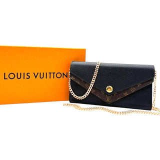 LOUIS VUITTON Black Leather/Monogram Double V Wallet with added Chain Louis Vuitton