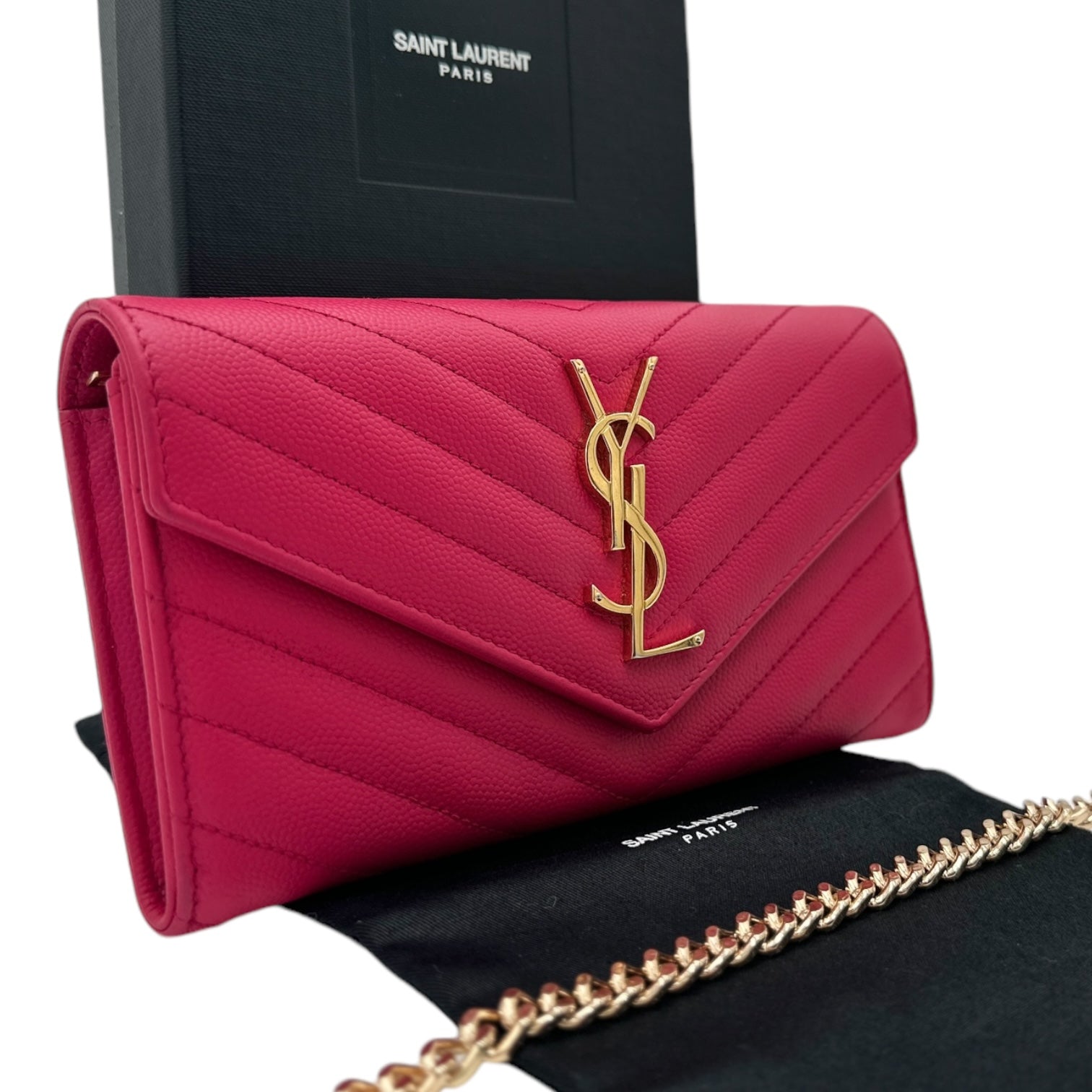 SAINT LAURENT Grain de Poudre Chevron YSL Clutch Saint Laurent