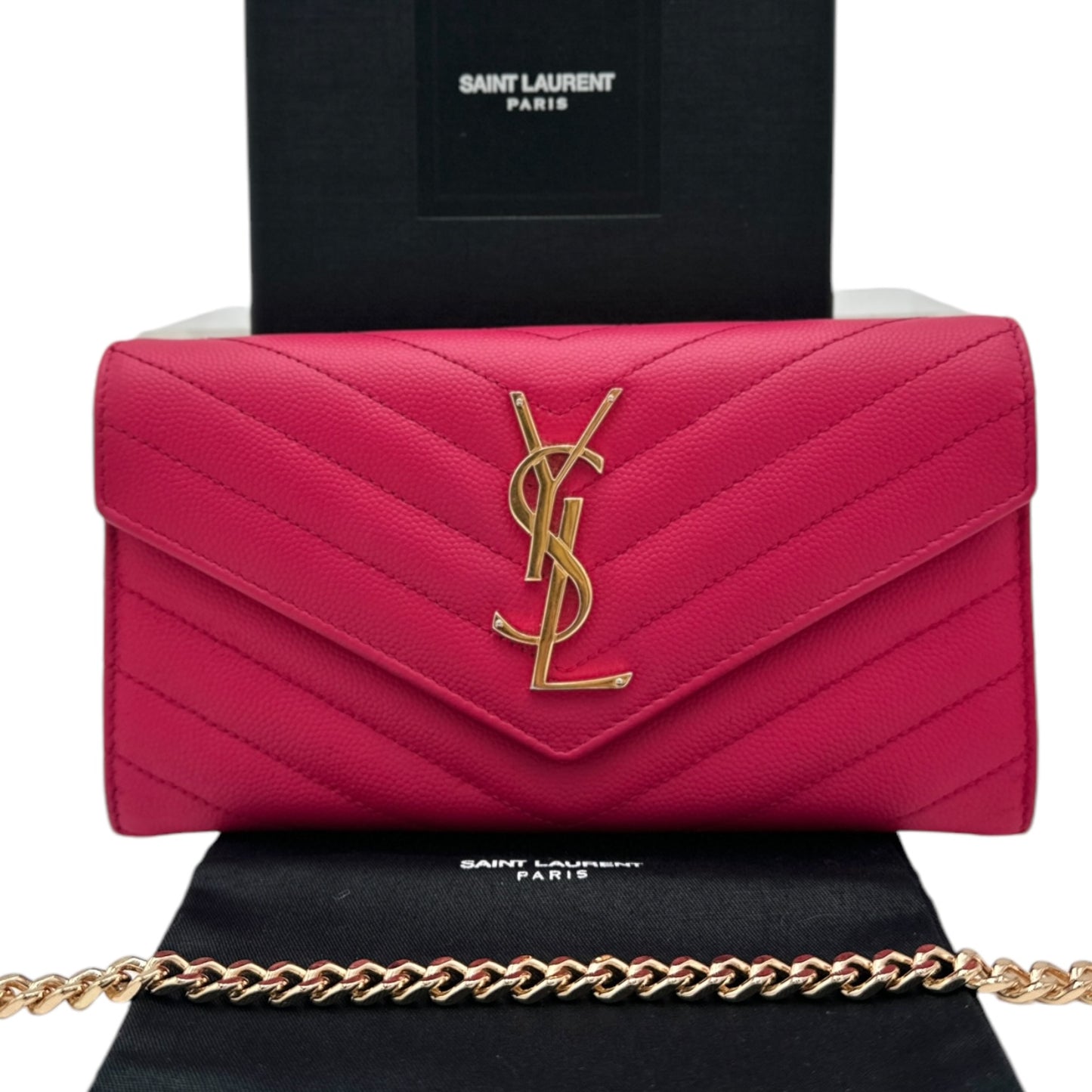 SAINT LAURENT Grain de Poudre Chevron YSL Clutch Saint Laurent