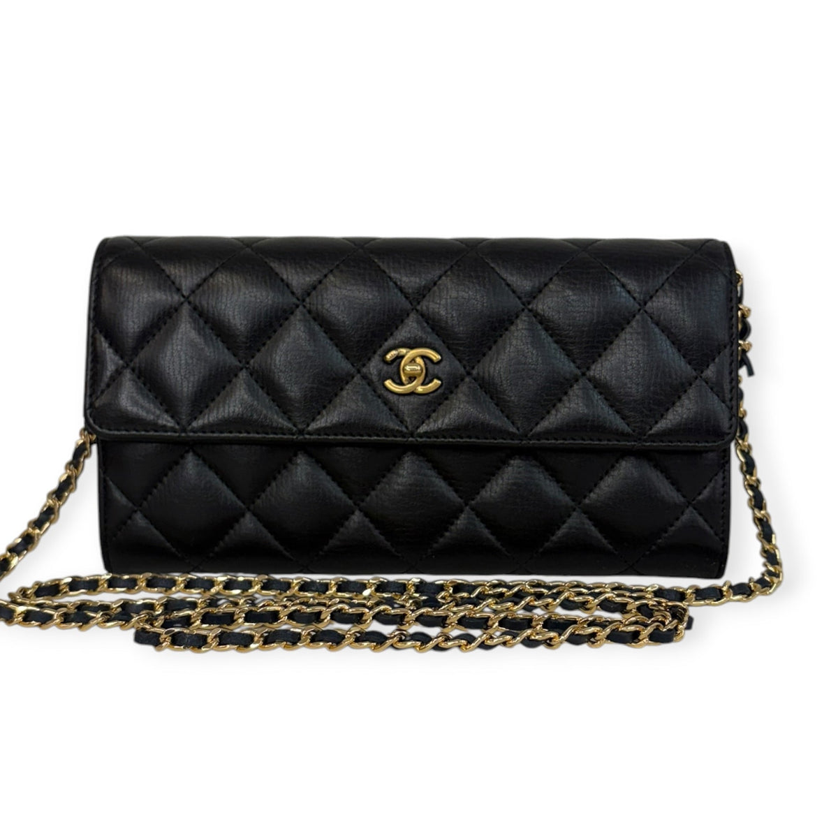 CHANEL Black Calfskin CC Turn Lock Long Flap Wallet Chanel