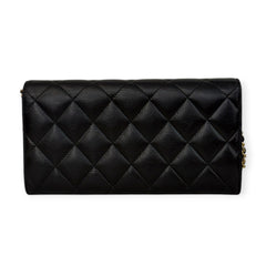 CHANEL Black Calfskin CC Turn Lock Long Flap Wallet Chanel
