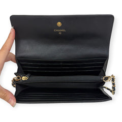 CHANEL Black Calfskin CC Turn Lock Long Flap Wallet Chanel