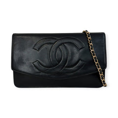 CHANEL Black Lambskin GHW Timeless Clutch with added chain Chanel