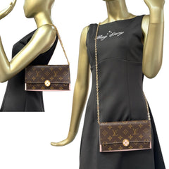 LOUIS VUITTON Monogram Flore Wallet with Added Chain Louis Vuitton