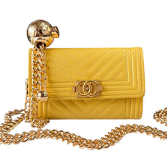 CHANEL Yellow Caviar Boy Chevron Card Case Chanel