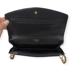 CHANEL Black Lambskin GHW Timeless Clutch with added chain Chanel