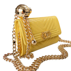 CHANEL Yellow Caviar Boy Chevron Card Case Chanel