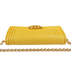 CHANEL Yellow Caviar Boy Chevron Card Case Chanel