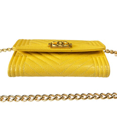 CHANEL Yellow Caviar Boy Chevron Card Case Chanel