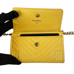 CHANEL Yellow Caviar Boy Chevron Card Case Chanel