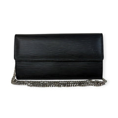 LOUIS VUITTON Black Epi Leather Sarah Wallet with Chain Louis Vuitton