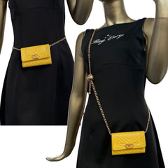 CHANEL Yellow Caviar Boy Chevron Card Case Chanel
