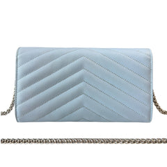 SAINT LAURENT Sky Blue Grained Leather SHW Cassandra Clutch with Chain Saint Laurent