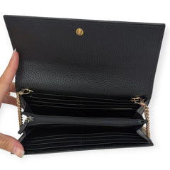 GUCCI Black Grained Leather GG Marmont Wallet with Chain Gucci