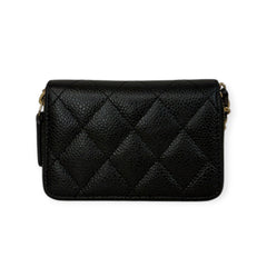 CHANEL Black Quilted Caviar Compact Zip Wallet Chanel