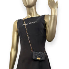 CHANEL Black Quilted Caviar Leather Compact Boy Zip Wallet Chanel