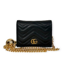 GUCCI Black GG Marmont Compact Wallet with Adjustable Chain Gucci