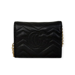 GUCCI Black GG Marmont Compact Wallet with Adjustable Chain Gucci