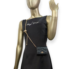 GUCCI Black GG Marmont Compact Wallet with Adjustable Chain Gucci