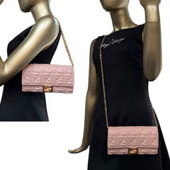 FENDI Pink Zucchino Leather Continental Wallet with added Chain Fendi
