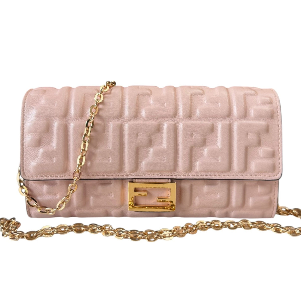 FENDI Pink Zucchino Leather Continental Wallet with added Chain Fendi