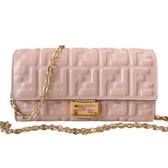 FENDI Pink Zucchino Leather Continental Wallet with added Chain Fendi