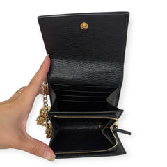 GUCCI GG Supreme and Black Leather Compact Wallet with Unbranded Adjustable Chain Gucci