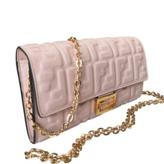 FENDI Pink Zucchino Leather Continental Wallet with added Chain Fendi