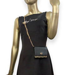 GUCCI GG Supreme and Black Leather Compact Wallet with Unbranded Adjustable Chain Gucci