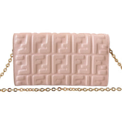 FENDI Pink Zucchino Leather Continental Wallet with added Chain Fendi