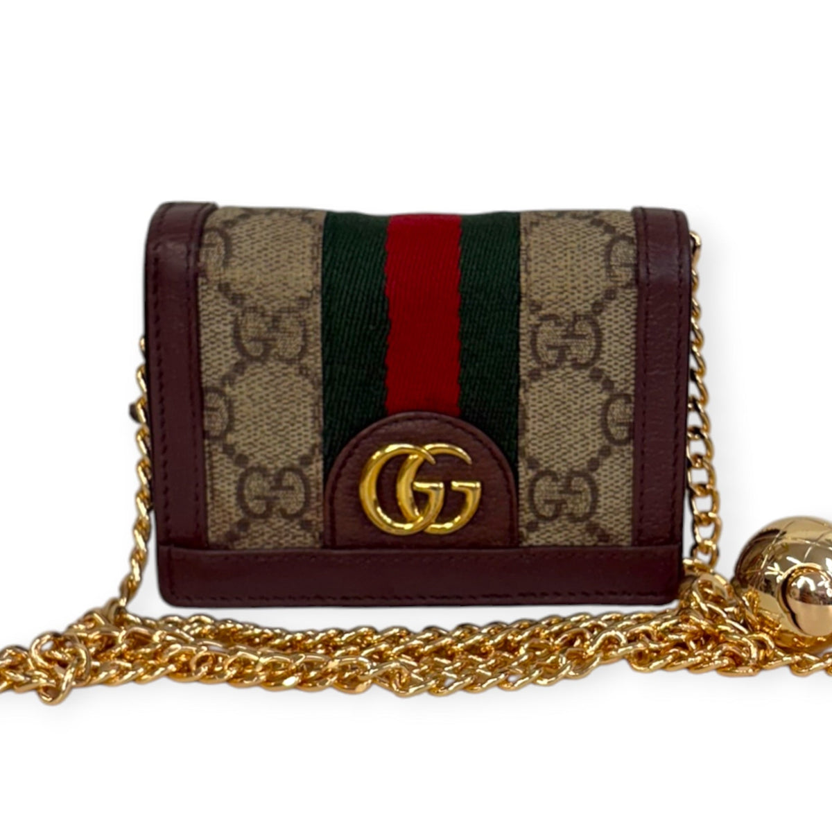 GUCCI Ophidia Coated Canvas Compact Wallet with Adjustable Chain Gucci