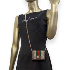 GUCCI Ophidia Coated Canvas Compact Wallet with Adjustable Chain Gucci