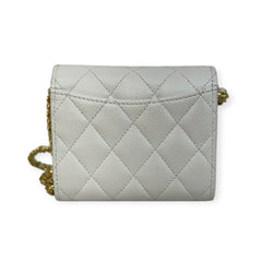 CHANEL White Caviar Leather GHW Compact Wallet Chanel