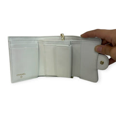 CHANEL White Caviar Leather GHW Compact Wallet Chanel
