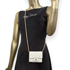 CHANEL White Caviar Leather GHW Compact Wallet Chanel