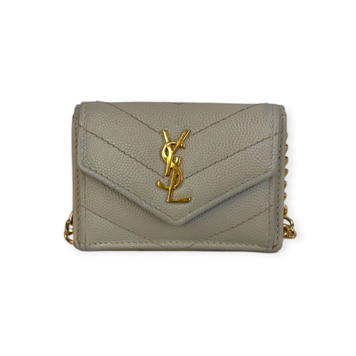 SAINT LAURENT Ivory Leather YSL Compact Trifold Wallet with Adjustable Chain Saint Laurent