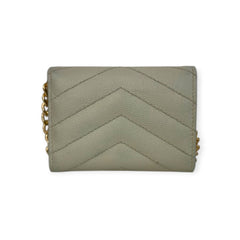 SAINT LAURENT Ivory Leather YSL Compact Trifold Wallet with Adjustable Chain Saint Laurent