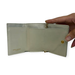 SAINT LAURENT Ivory Leather YSL Compact Trifold Wallet with Adjustable Chain Saint Laurent