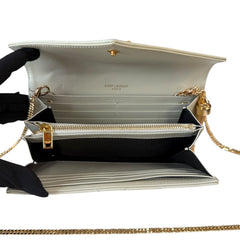 SAINT LAURENT Ivory Grained Leather Chevron Cassandra Clutch with Chain/Tassel Saint Laurent