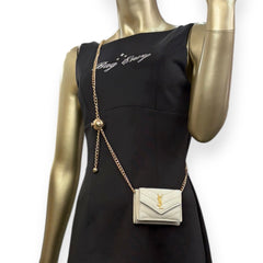 SAINT LAURENT Ivory Leather YSL Compact Trifold Wallet with Adjustable Chain Saint Laurent
